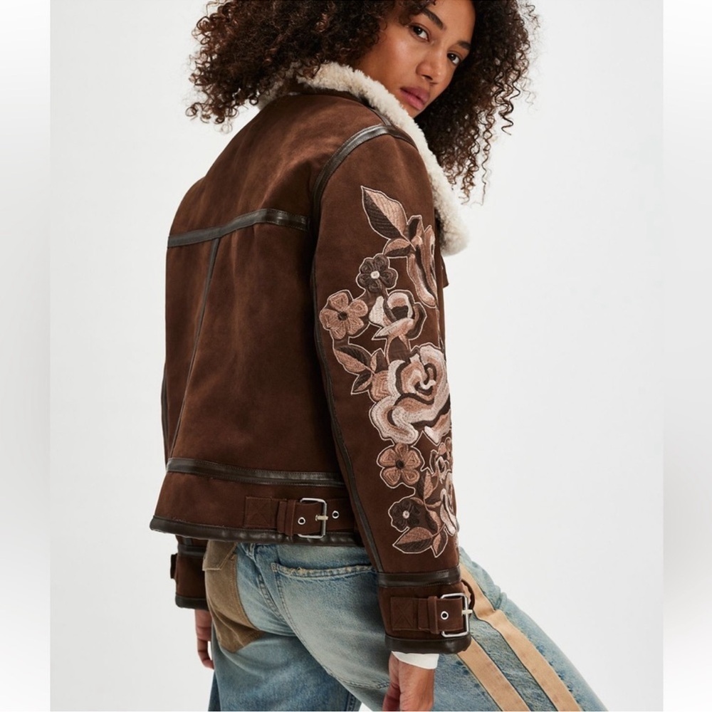 Free People We The Free Andies Moto Jacket – Vegan Leather Sherpa Lined – M - Picture 7 of 17